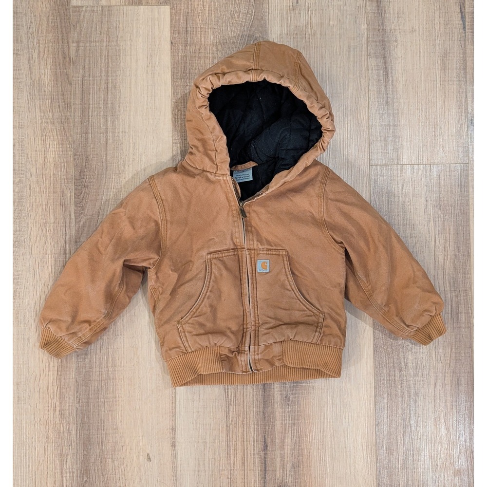 Carhartt Kids Brown Duck Quilted Flannel Lined Active Jacket 4T Hooded Coat
